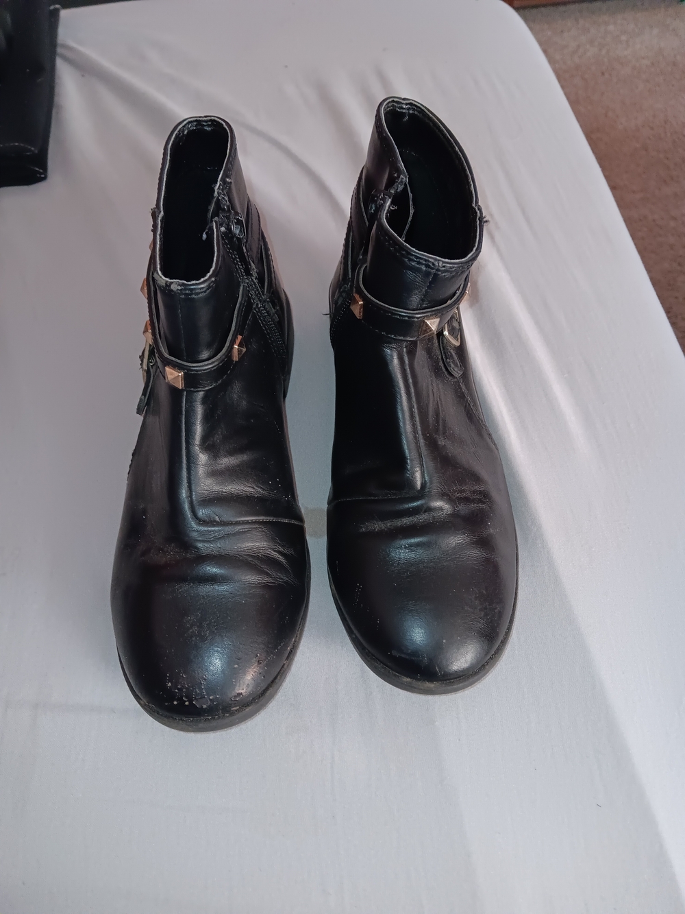 Girls Size 2, Black Ankle Boots - Classic Zip & Buckle Style
